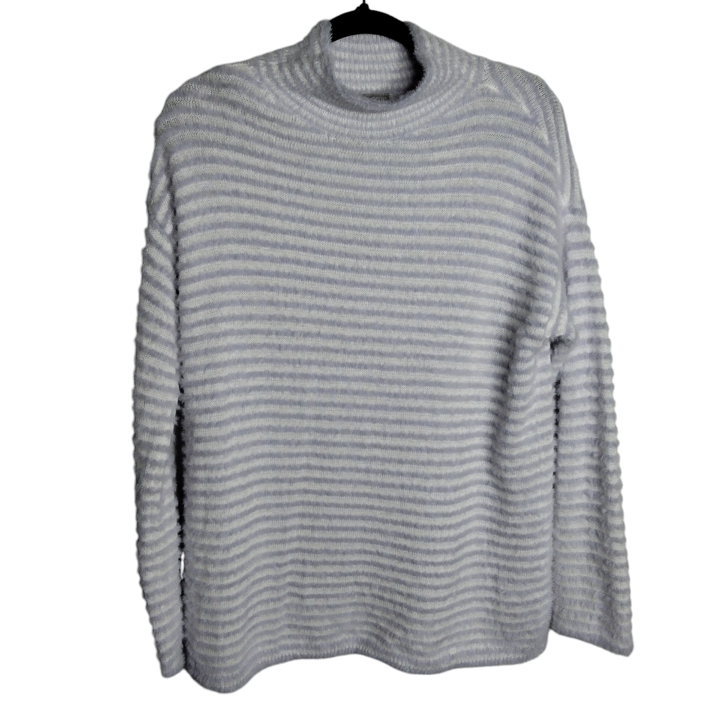 Chico's Zenergy Cozy Striped Mock Neck Pullover Sweater fuzzy lavender M